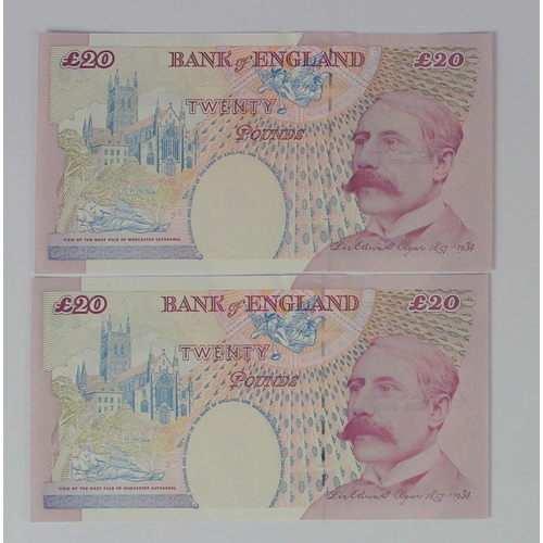 42 - Bailey 20 Pounds (B403) issued 2004 (2), a consecutively numbered pair of REPLACEMENT notes 'LL' pre... 