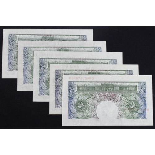 48 - Beale 1 Pound (B268) issued 1950 (5), a group of Uncirculated notes including a FIRST SERIES note se... 