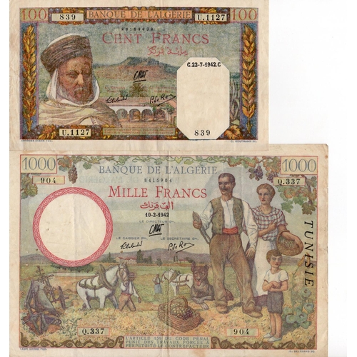 519 - Algeria & Tunisia (2), Tunisia 1000 Francs dated 10th February 1942, 'Tunisie' overprint on Algeria ... 