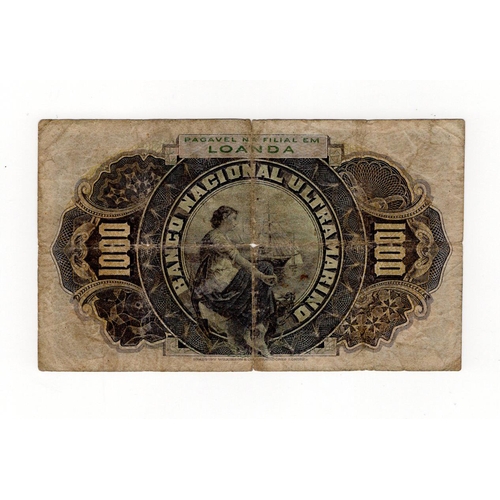 523 - Angola 1000 Reis dated 1st March 1909, serial No. 35443 (Pick27) holes and splits, edge nicks, VG an... 