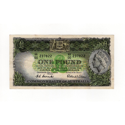 527 - Australia 1 Pound issued 1953 - 1960, very rare FIRST PREFIX 'HA/00', portrait Queen Elizabeth II at... 