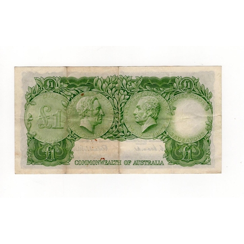 527 - Australia 1 Pound issued 1953 - 1960, very rare FIRST PREFIX 'HA/00', portrait Queen Elizabeth II at... 
