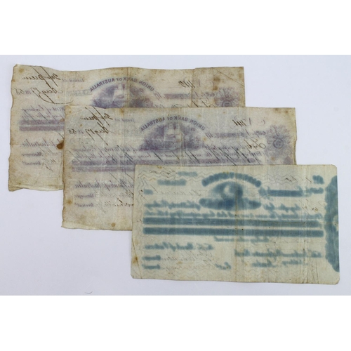 533 - Australia Sight Notes (3), Union Bank of Australia dated 1858 (2) consecutive numbers, Bank of Victo... 