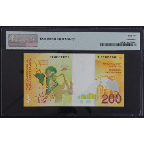 550 - Belgium 200 Francs issued 1995, serial No. 31503033702 (TBB B591a, Pick148) in PMG holder graded 65 ... 