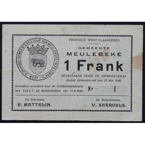 552 - Belgium Local Issue 1 Frank dated 11th June 1940, a rare note with NUMBER 1 serial, Meulebeke, Provi... 