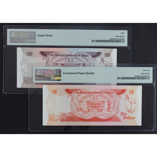 554 - Belize (2), 10 Dollars dated 1st June 1980, Queen Elizabeth II portrait at right, serial P/3 855664 ... 