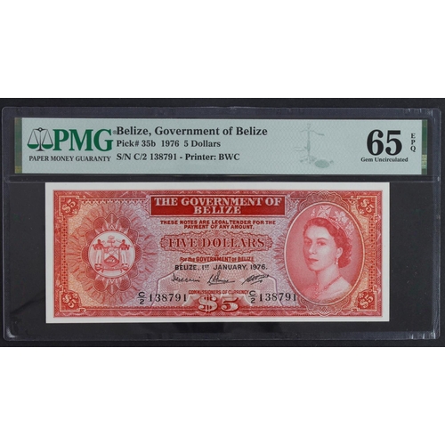 556 - Belize 5 Dollars dated 1st January 1976, Queen Elizabeth II portrait at right, serial C/2 138791 (TB... 