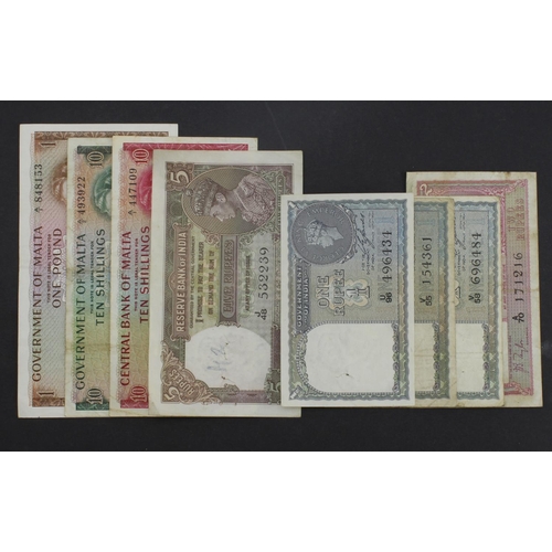 563 - British Commonwealth (8), a group of George VI and Queen Elizabeth II notes, India 5 Rupees and 2 Ru... 