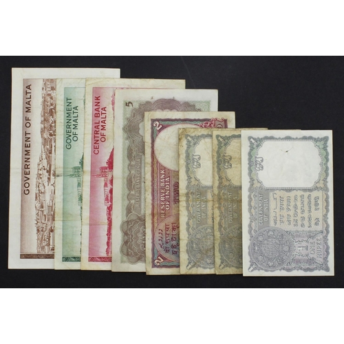 563 - British Commonwealth (8), a group of George VI and Queen Elizabeth II notes, India 5 Rupees and 2 Ru... 