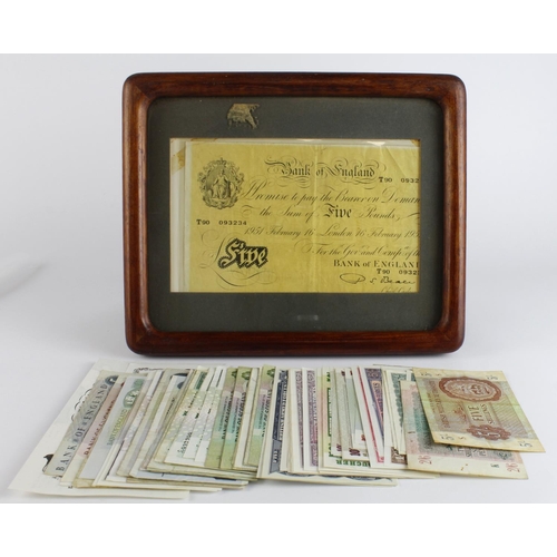566 - British Isles group (88), Bank of England (7) including Beale white 5 Pounds in wooden frame, Wales ... 