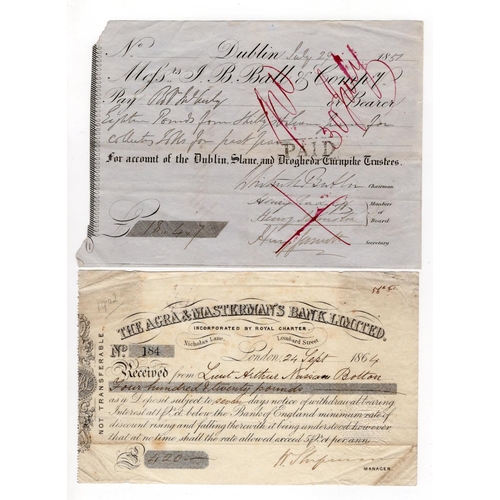 7 - Cheque & Deposit Note, Messr's J.B. Ball & Company 18 Pounds 4 Shillings 7 Pence for Dublin, Slane a... 