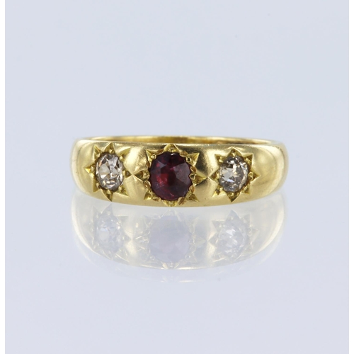 21 - 18ct yellow gold ruby and diamond gypsy ring, set with one fine oval mixed cut ruby approx weight 0.... 