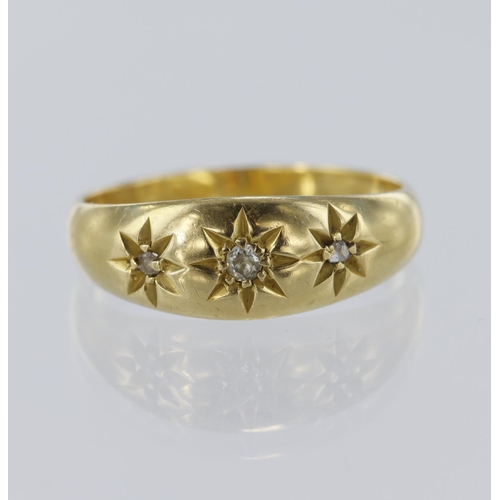 23 - 18ct yellow gold gypsy ring set with one old cut diamond and two rose-cut diamonds in a star setting... 