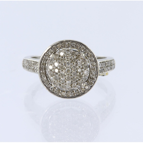 49 - 9ct white gold, diamond pave set halo ring with supporting diamond shoulders, total diamond weight a... 