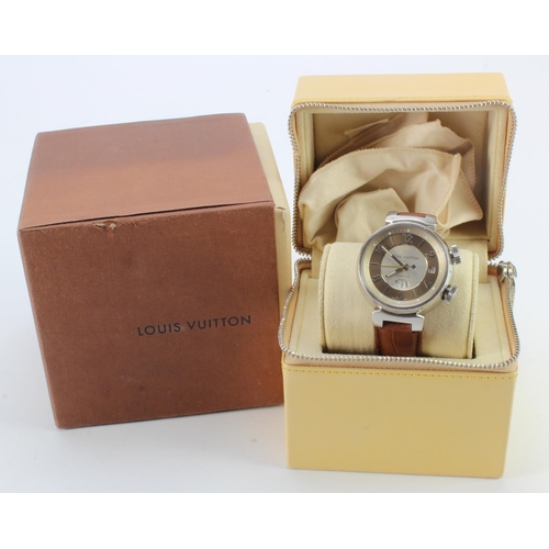 541 - Gents Louis Vuitton Automatic Tambour wristwatch, in its original box with booklet, watch working wh... 