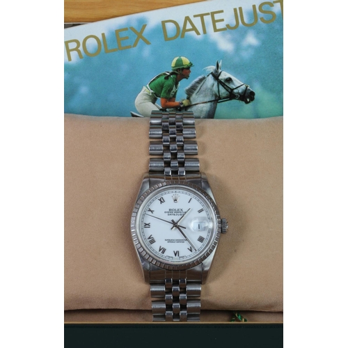546 - Gents stainless steel cased Rolex datejust wristwatch, ref 16220. Purchased 20/4/91. Rarely worn and... 