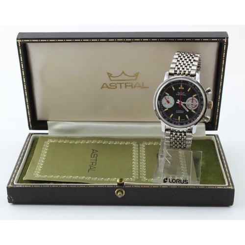 558 - Gents stainless steel cased Astral chronograph wristwatch. The black dial with two white subsidiary ... 