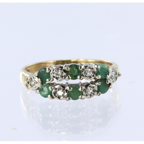 58 - 9ct yellow gold emerald and diamond two row half eternity ring set with six 3mm diameter round emera... 