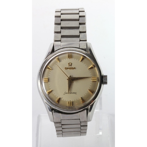 589 - Gents stainless steel cased Omega seamaster circa 1958. Working when catalogued and on a Omega brace... 
