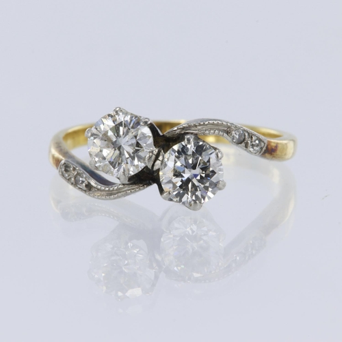 59 - Stamped '18CT PLAT' yellow and white metal diamond 'Toi et Moi' ring, set with two European cut diam... 