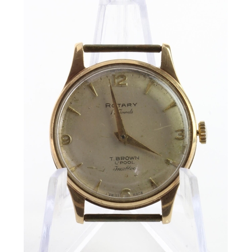 596 - Gents 9ct cased rotary manual wind wristwatch. Hallmarked Birmingham 1960. Working when catalogued