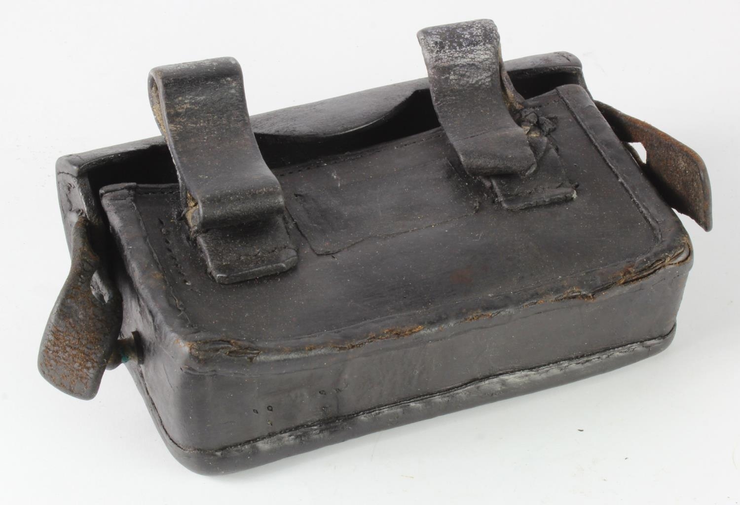 Ammo pouch, 19th century, black leather, possibly American Civil War