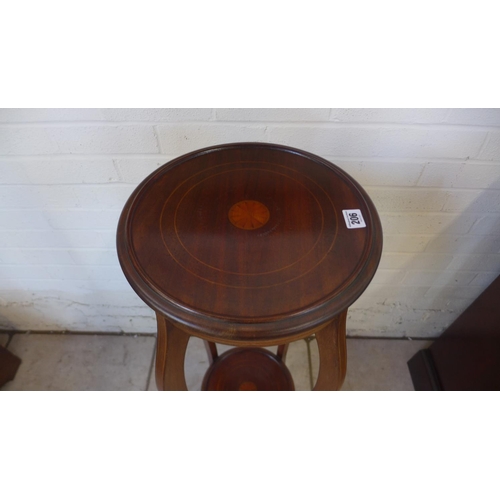 31A - An Edwardian two tier inlaid plant stand 97cm tall x 33cm diameter