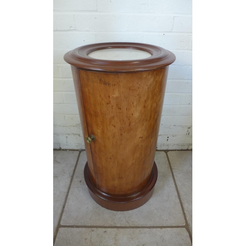 34A - A 19th century mahogany round bedside cupboard with marble top, 73cm  x 39cm diameter