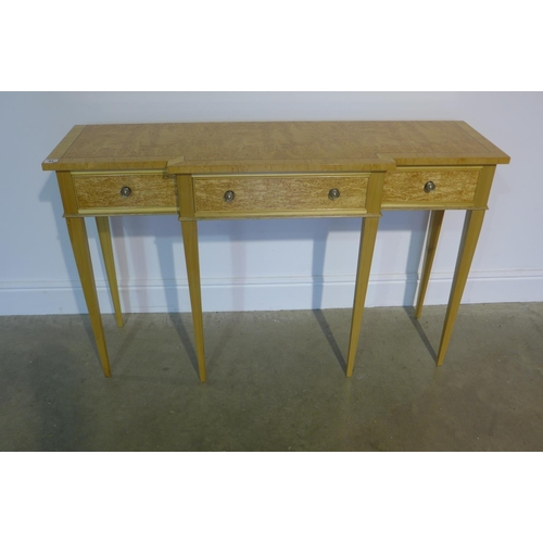 4 - A birch breakfront side/hall table - 122cm wide x 77cm high x 38cm deep, made by a local craftsman t... 