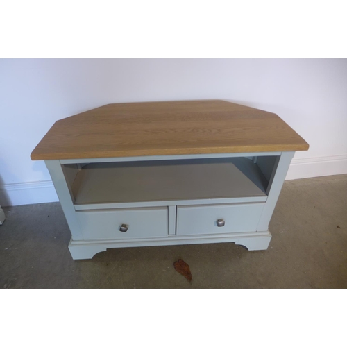 9 - A painted corner TV unit with an oak top