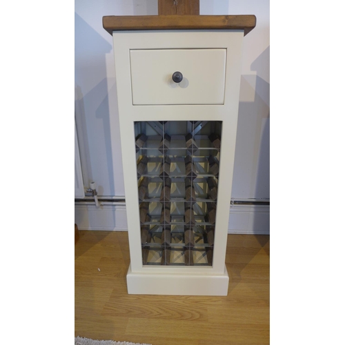 13 - A new painted pine 18 bottle wine rack with a drawers 98cm tall, 42 x 29cm
