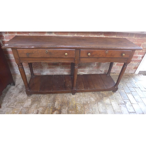 53 - An 18th century oak potboard dresser base with two drawers with a good patina - missing one knob. 16... 