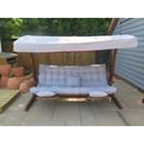 29 - A good quality swingroo Luna Iroko Gordon swing seat with grey cushions and canopy. 260 cm New and b... 