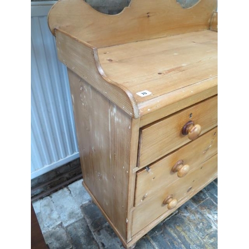 70 - A Victorian stripped pine 4 drawer chest with a galleried top, 98cm x 87cm x 43cm