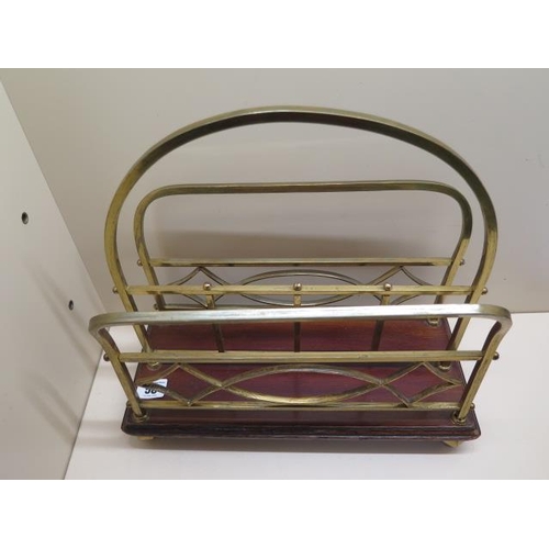 58 - A nice brass and mahogany paper rack, 35cm tall x 36cm x 16cm, in sound condition -TAKEN