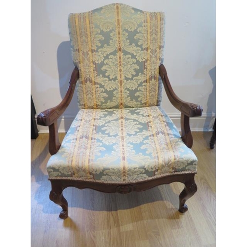 67 - A mahogany upholstered open chair, 94cm tall x 64cm wide x 60cm deep, in good condition