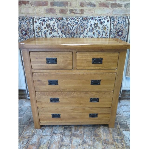 8 - An oak five drawer chest with little use, 98cm tall x 98cm x 43cm