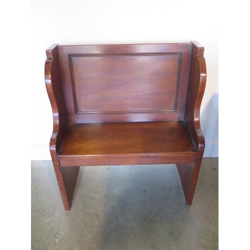 35 - A mahogany hall bench pew made by a local craftsman to a high standard, 94cm tall x 81cm x 37cm