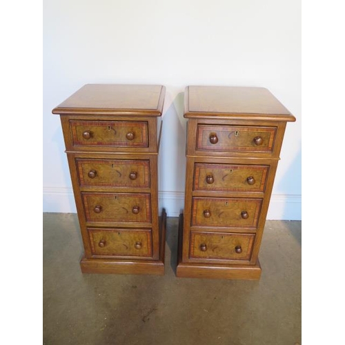 36 - A pair of burr oak four drawer beside chests made by a local craftsman to a high standard, incorpora... 