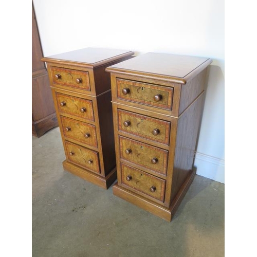 36 - A pair of burr oak four drawer beside chests made by a local craftsman to a high standard, incorpora... 