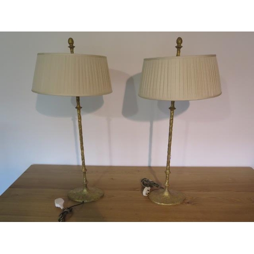5 - A pair of metal table lamps with shades, 80cm tall