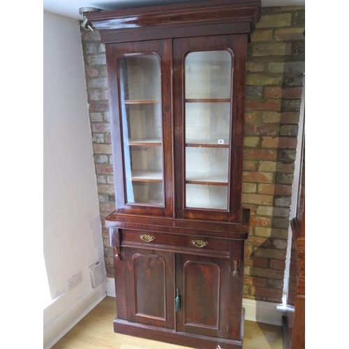 60 - A Victorian mahogany glazed 2-door bookcase over cupboard with a drawer, 211cm tall x 90cm x 42cm, s... 