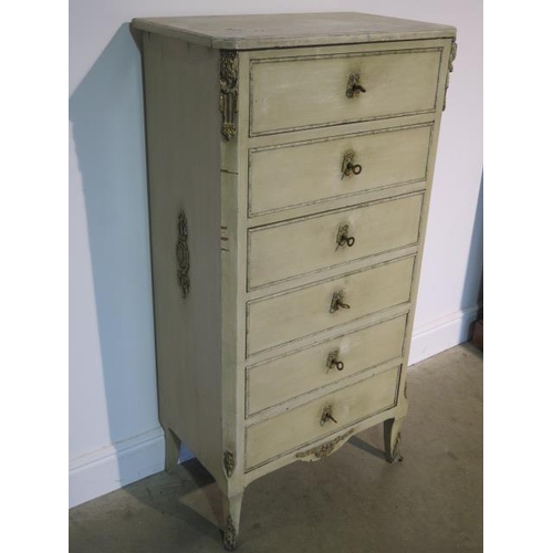 64 - A painted continental marble top 6 drawer chest, marble has been repaired, 125cm tall x 64cm x 39cm