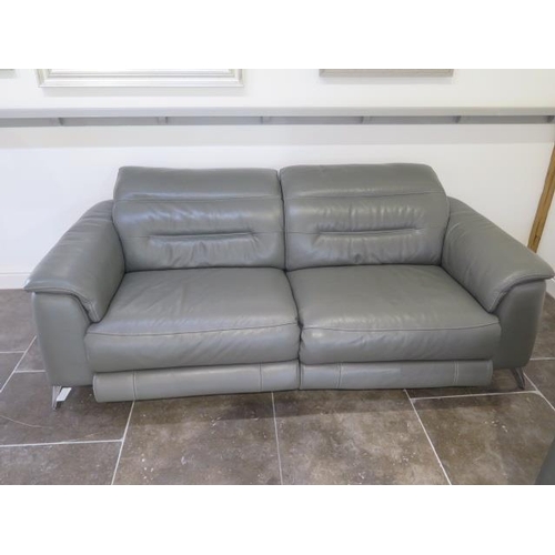 1 - Two Furniture Village soft grey leather seater sofas   with electric adjustable head and foot rests ... 