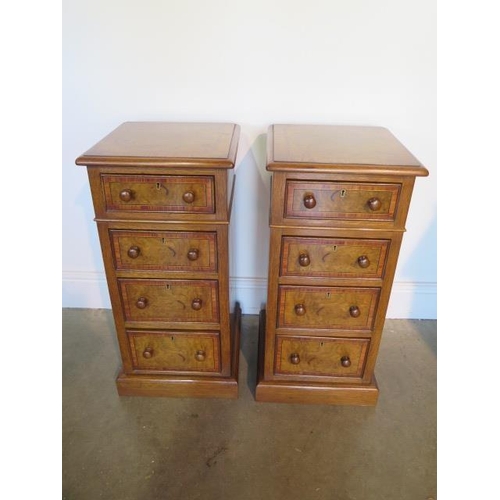 30 - A pair of burr oak four drawer beside chests made by a local craftsman to a high standard, incorpora... 