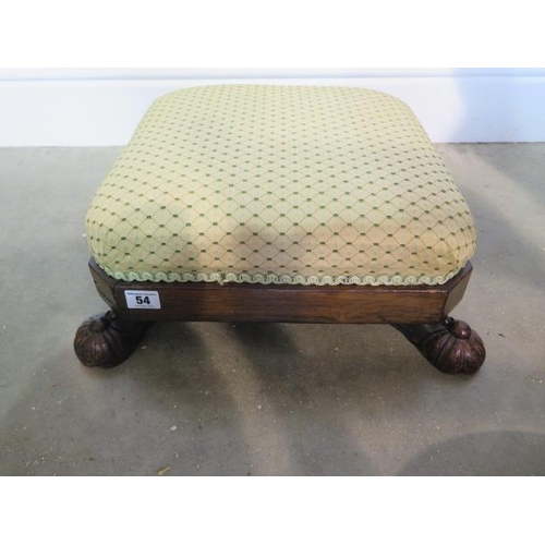54 - A 19th century rosewood footstool recently reupholstered, 16cm tall x 42cm x 42cm