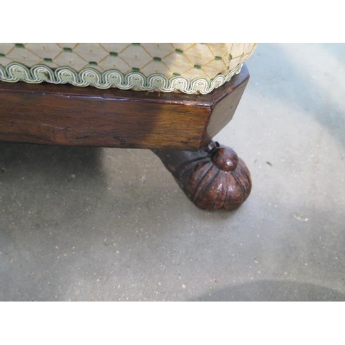 54 - A 19th century rosewood footstool recently reupholstered, 16cm tall x 42cm x 42cm