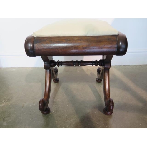 56 - A 19th century rosewood cross frame stool in good condition, recently reupholstered, 42cm tall x 46c... 
