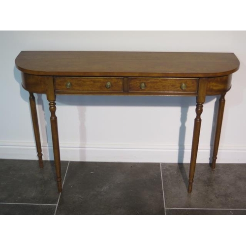 10 - A satin wood D end two drawer side / hall table on turned legs, made by a local craftsman to a high ... 