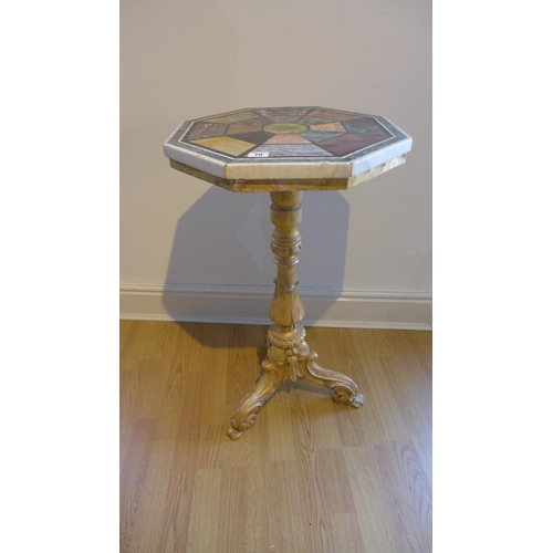 70 - A gilt painted tripod statue jardinere stand with an octagonal specimen marble top, 79cm tall x 44cm... 